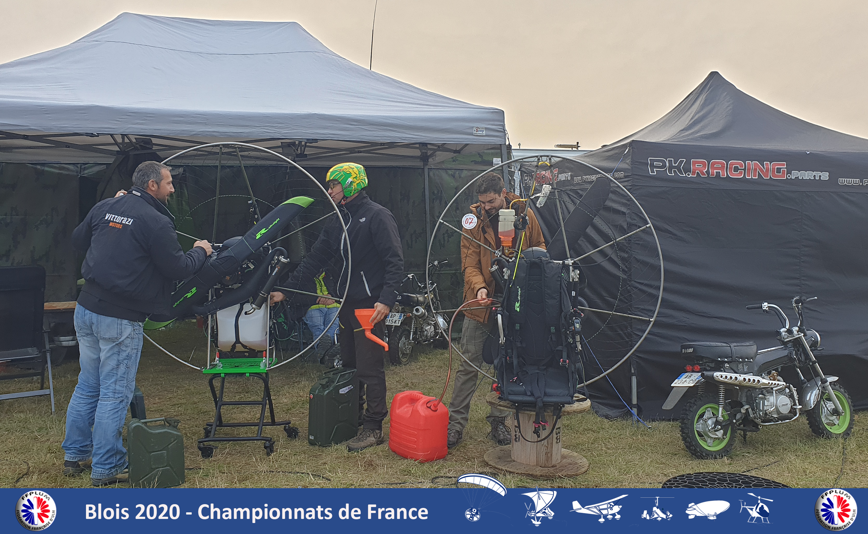 The paramotors being prepared